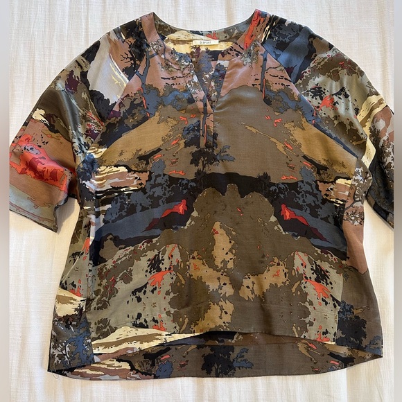 Devernois Abstract Print Silk Blouse - Picture 7 of 13